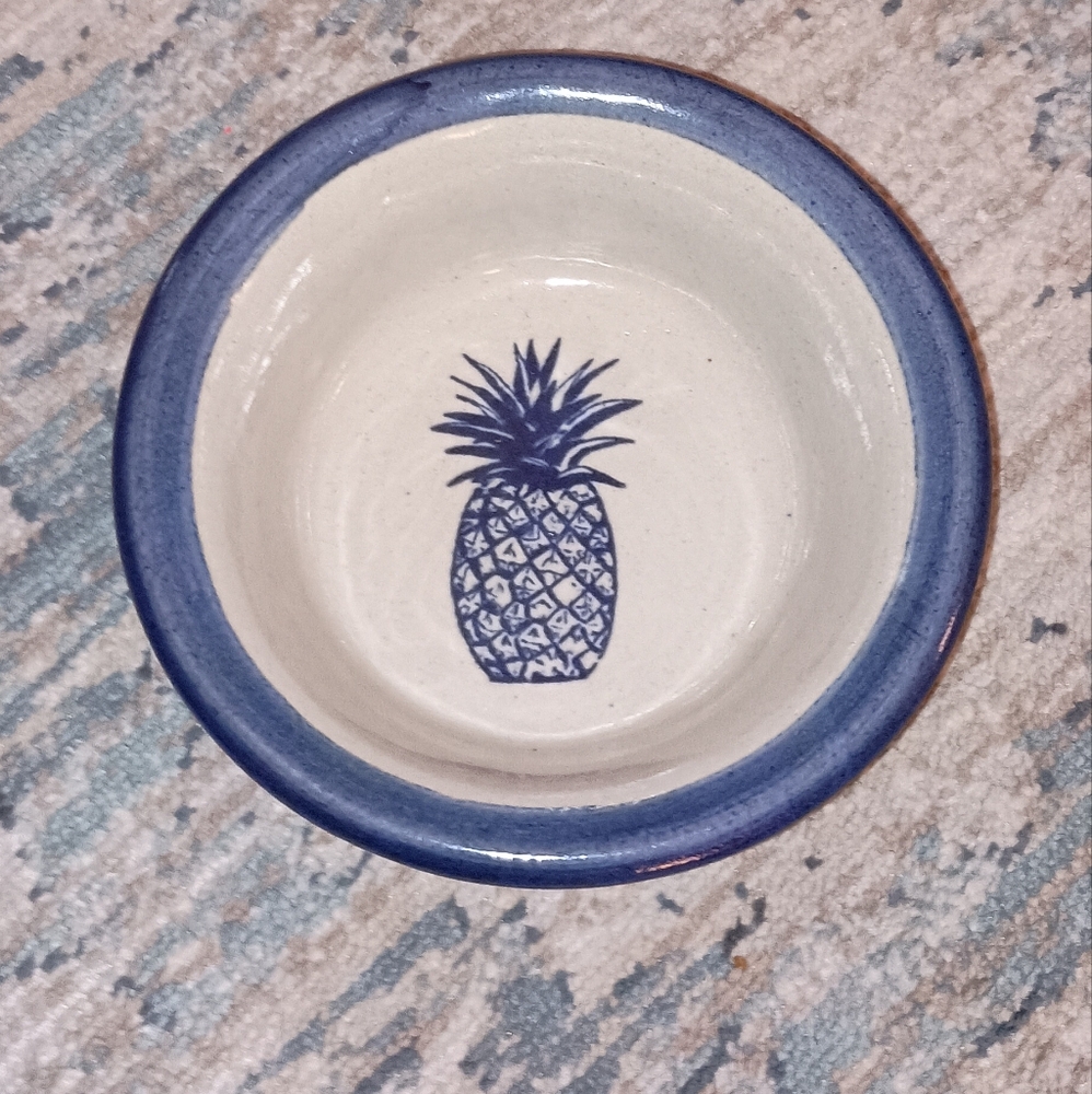 Vintage 1997 Brinker Pots Blue and White Pineapple Bowl